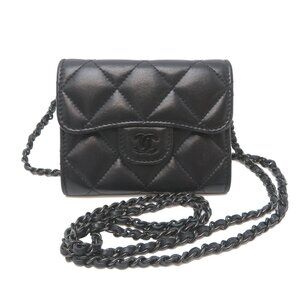 CHANEL Black Lambskin Leather Wallet